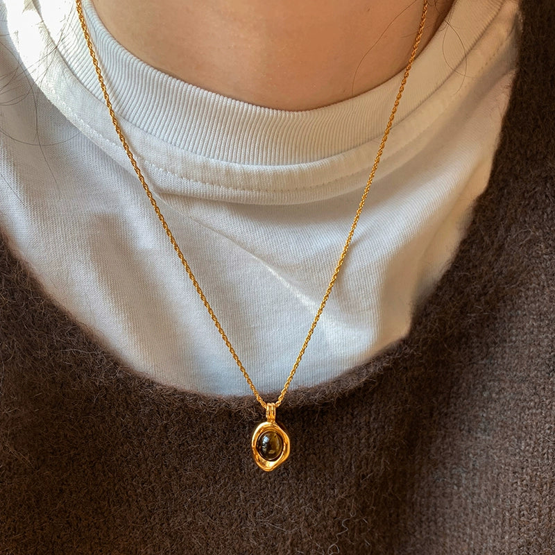 Maillard natural tiger's eye stone beaded pearl necklace women's high-end sweater accessories high-end 2025 new neck chain