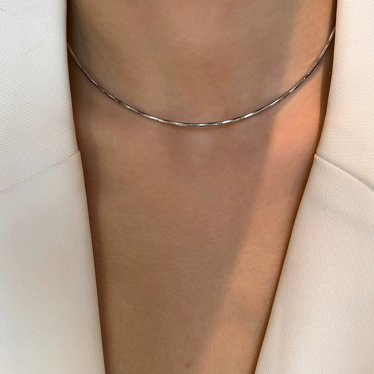 European and American minimalist gold and silver pigment chain snake bone necklace women's accessories light luxury high-end double-layer stacked collarbone chain neck chain