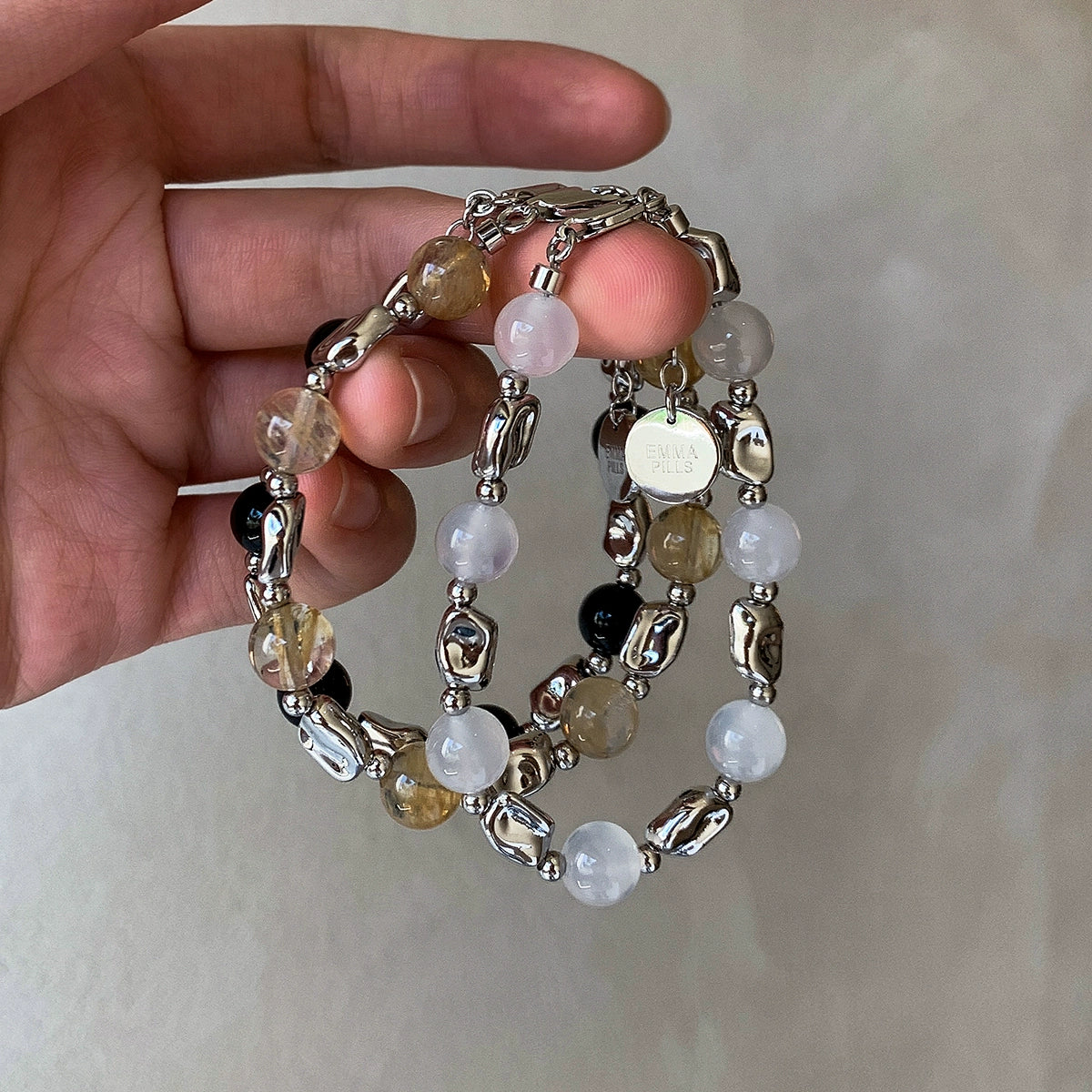 Natural tiger's eye stone obsidian bracelet women's light luxury exquisite fashion high sense summer 2025 new stacked bracelet