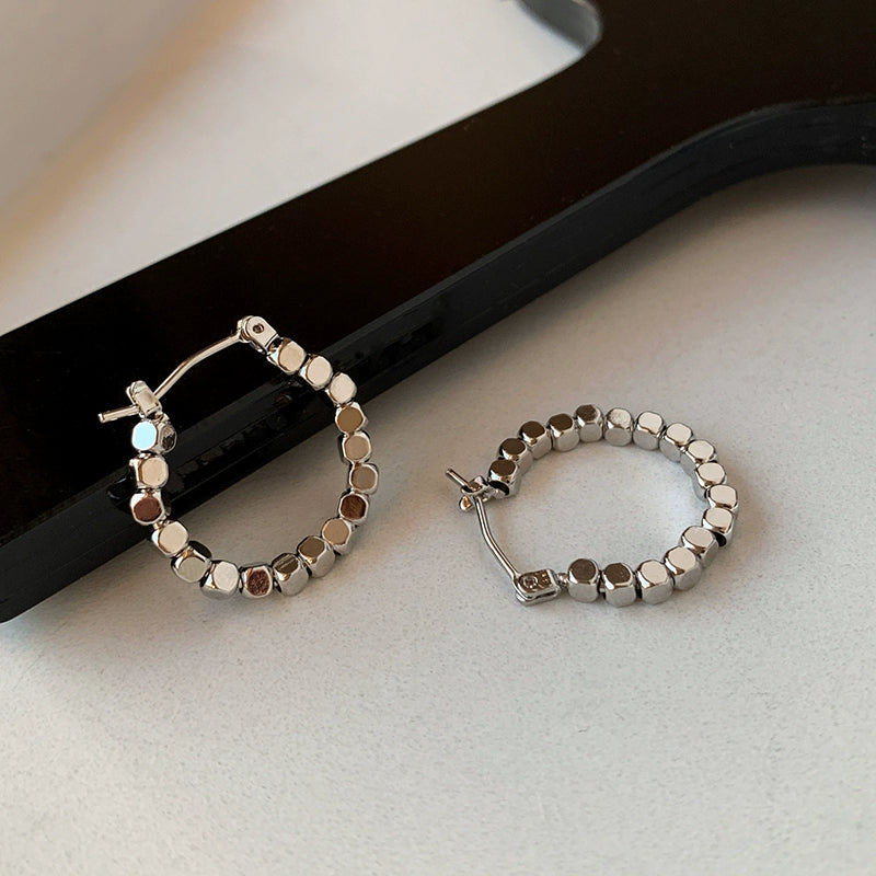 Small and simple metal sugar cube broken silver earrings women's 2025 new light luxury niche gold French ear buckle earrings