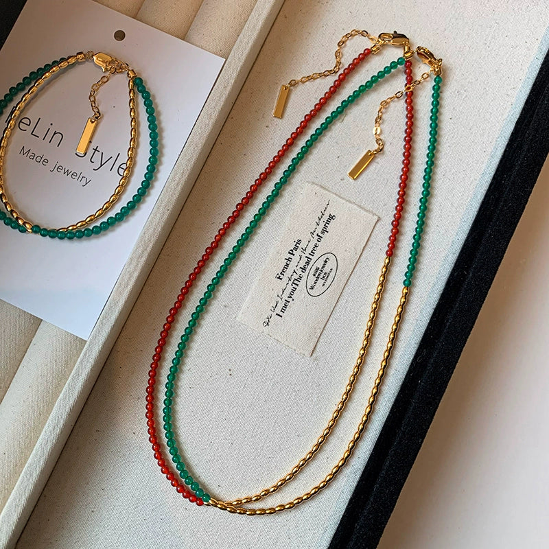 2025 New Year's red beaded necklace women's high-end accessories 2025 new explosion exquisite light luxury high-end sweater chain