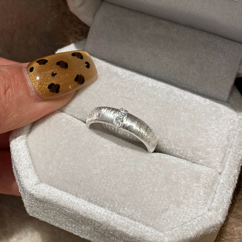 Non-fading retro matte brushed gold diamond plain ring index finger ring women's niche design light luxury high sense