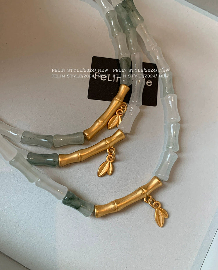 New Chinese natural jade bamboo bamboo necklace women's accessories light luxury high sense 2025 new sweater chain neck chain