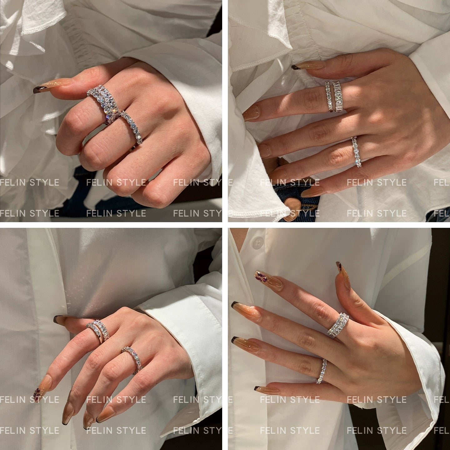 Super flash fire color broken diamond row diamond middle finger index finger ring women's light luxury niche design exquisite high sense 2025 new