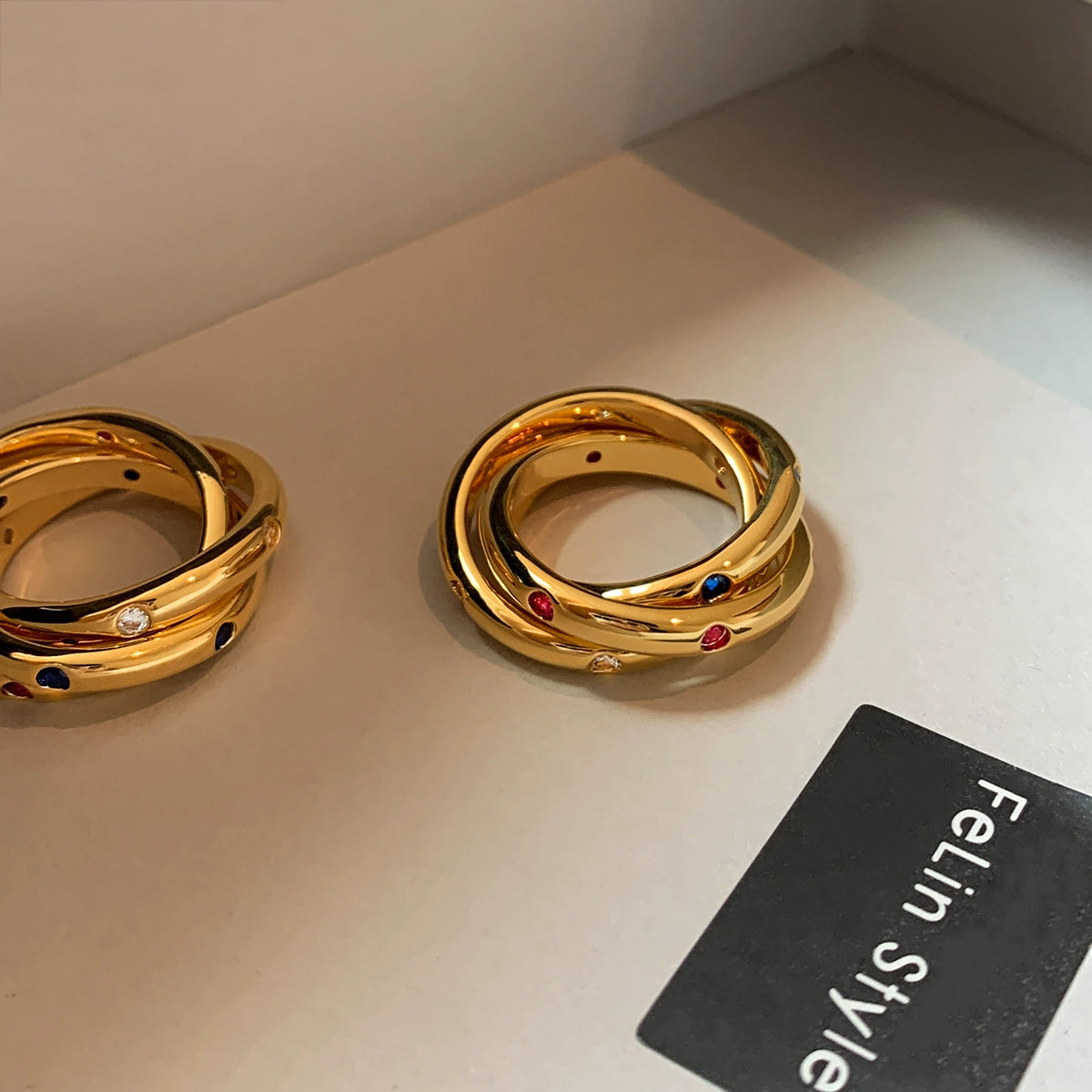 Europe, America, exaggerated personality, multi-layer metal ring with diamond color ring, women's light luxury niche design sense, high-end accessories