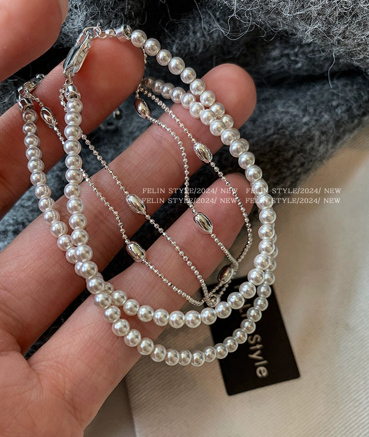 925 sterling silver Australian white millet bead pearl bracelet women's light luxury niche exquisite double-layer stacking
