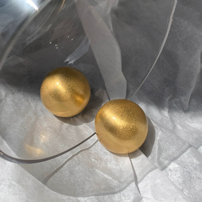 Unique metal sand gold brushed ball art earrings women's high-end light luxury niche high-end temperament earrings stud earrings