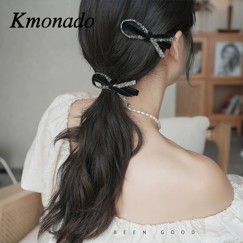 Black velvet bow hairpin female high-end sense light luxury exquisite broken hair spring and summer duck bill clip hairpin