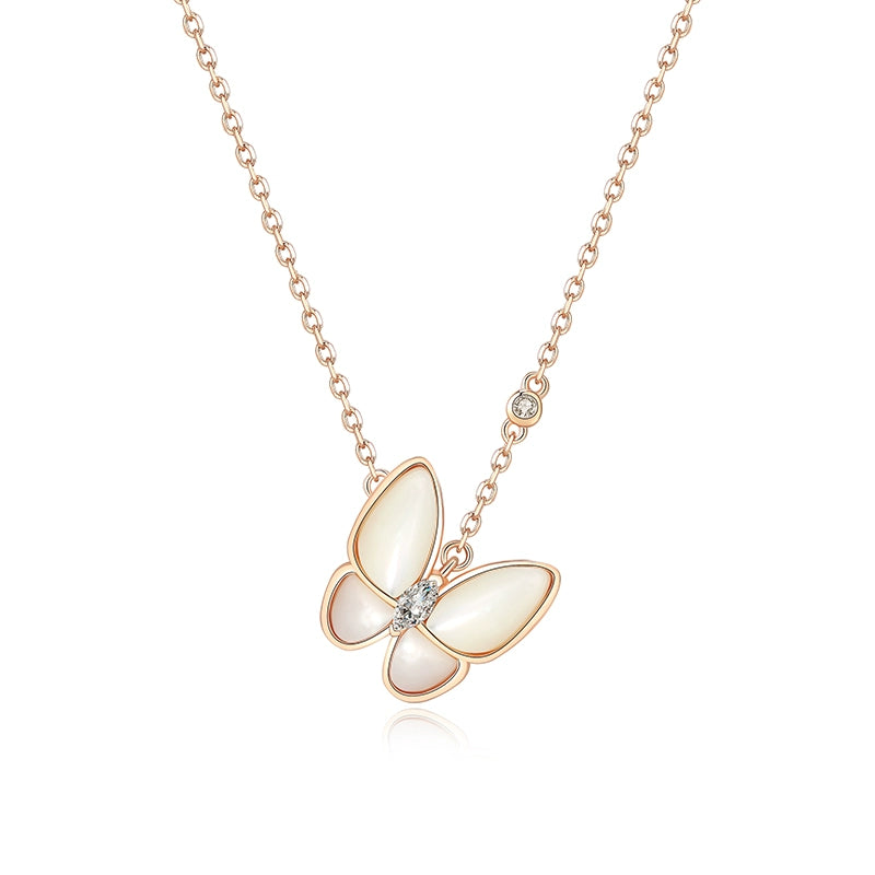 Natural White Fritillary Butterfly Necklace Women's Spring Summer High-end Light Luxury Premium 2025 New Rose Gold Clavicle Chain