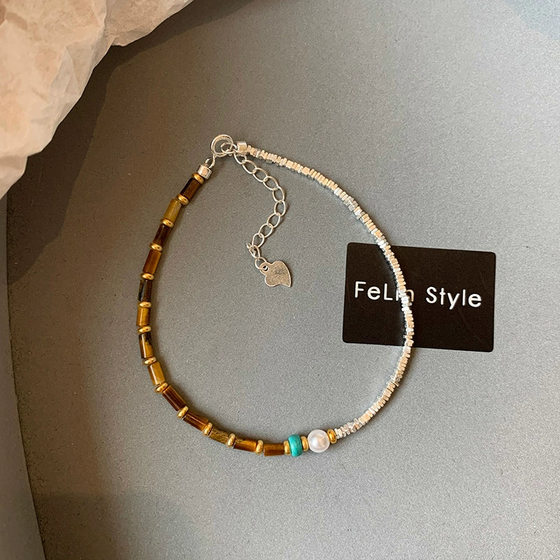 Sterling Silver Broken Silver Maillard Wear Natural Tiger's Eye Stone Bracelet Women's Light Luxury Niche Exquisite 2025 New Bracelet