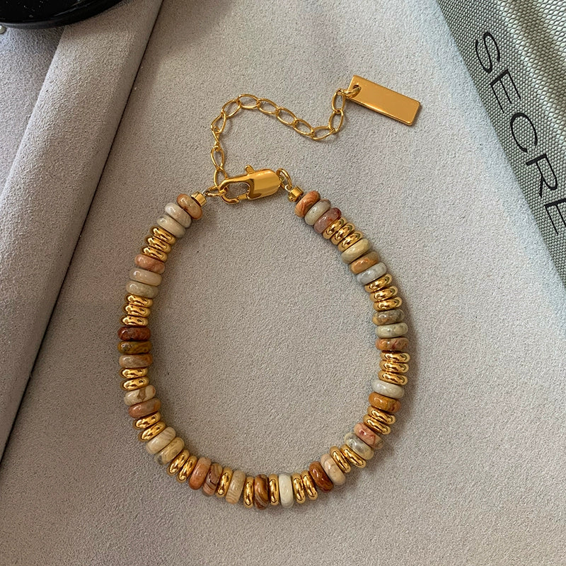 Color natural stone beaded bracelet girls high-end light luxury niche exquisite 2025 new popular bracelet jewelry