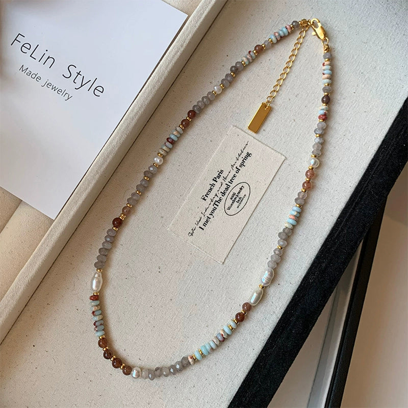 Natural stone pearl colored glazed dopamine beaded bracelet women's summer light luxury niche 2025 new bracelet