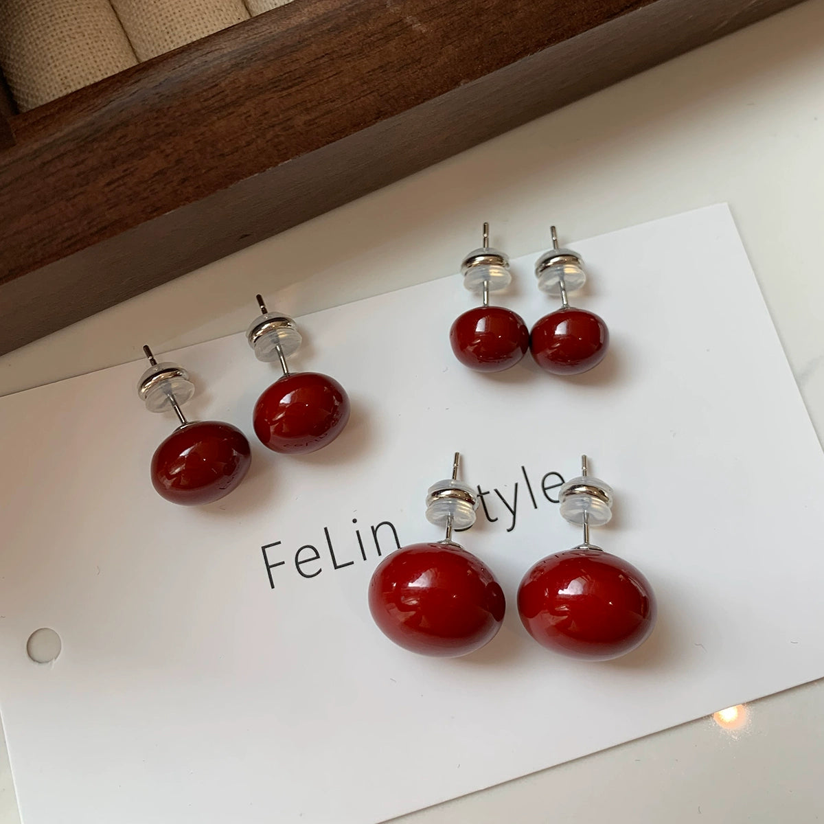 925 silver needle cherries 2025 New Year's Eve red stud earrings women's high-end earrings new high-end temperament earrings
