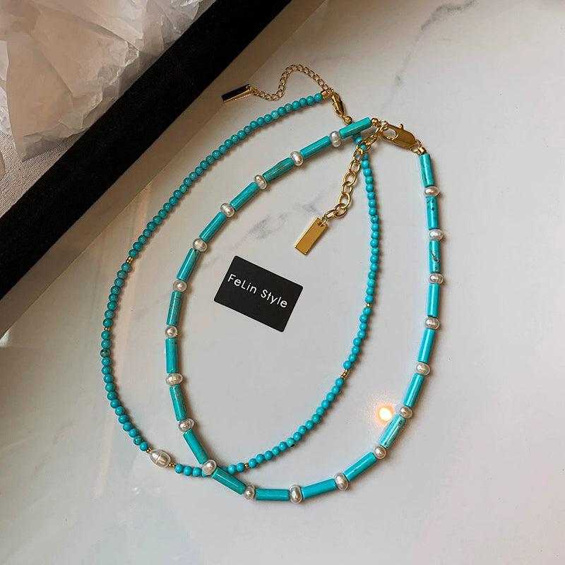 Natural pearl turquoise beaded emotional stability bracelet women's light luxury high-end exquisite 2025 new bracelet