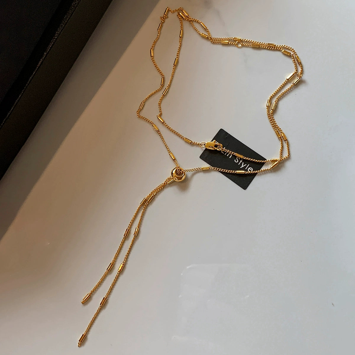 Pull adjustable long gold and silver metal plain chain necklace women's accessories summer light luxury niche premium collarbone chain