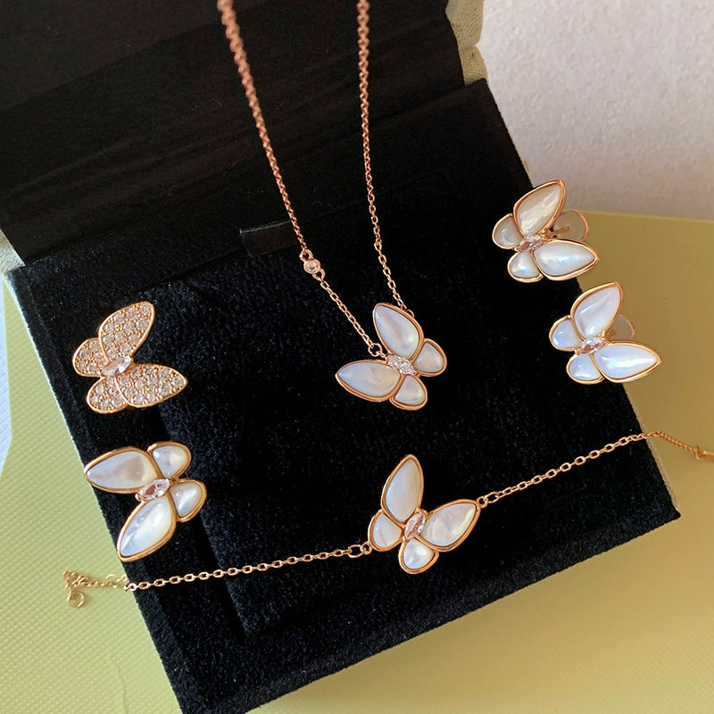 Natural White Fritillary Butterfly Necklace Women's Spring Summer High-end Light Luxury Premium 2025 New Rose Gold Clavicle Chain