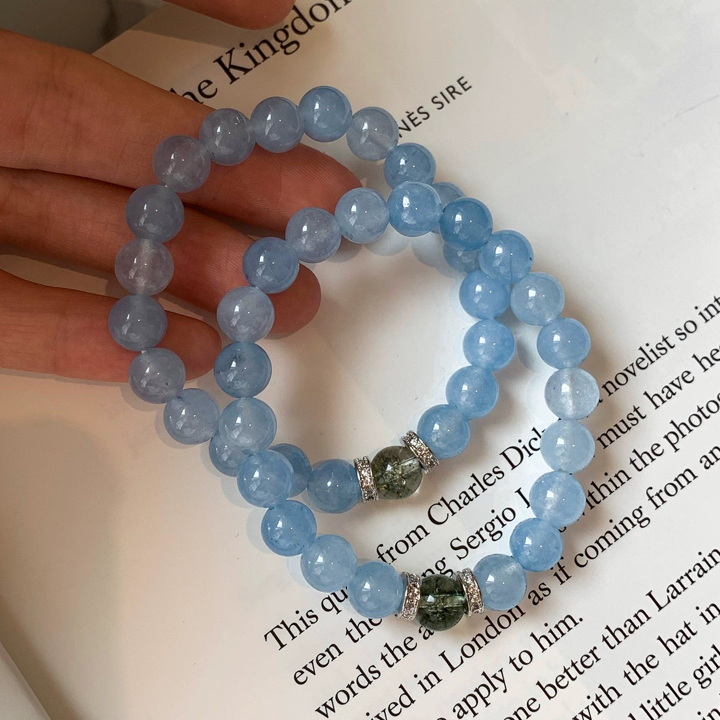 Natural aquamarine green ghost stone bracelet for women, suitable for summer cool and light luxury high-end 2025 new popular bracelet