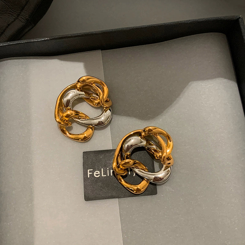 Unique design European and American gold and silver splicing chain middle finger index finger ring women's fashion personality exquisite light luxury high sense