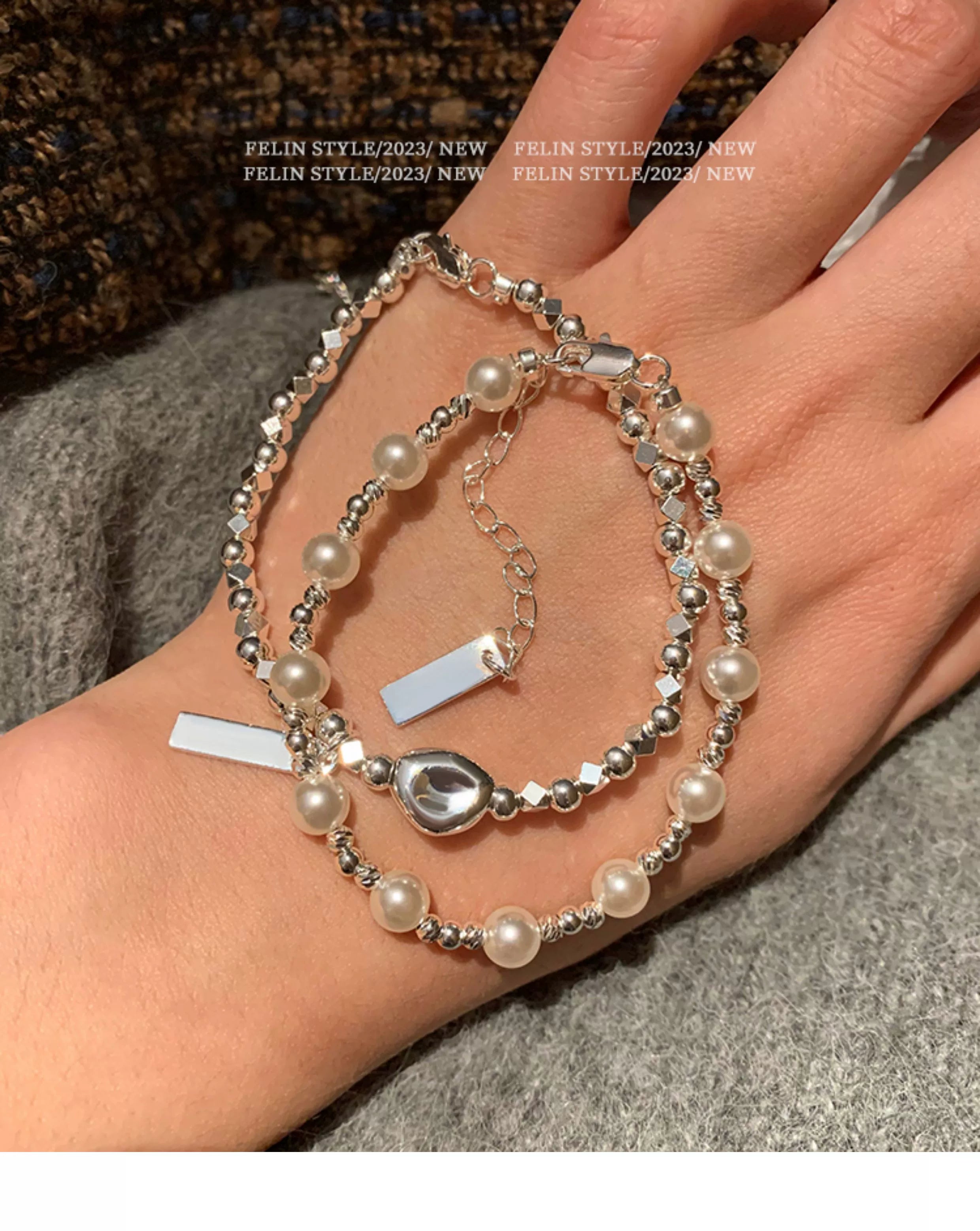 Broken silver car flower beads pearl bracelet women's light luxury niche temperament exquisite unique high-end silver jewelry