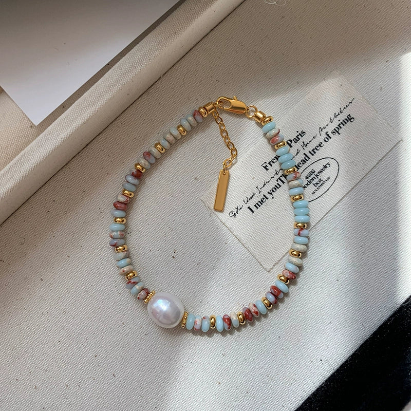 Natural stone pearl colored glazed dopamine beaded bracelet women's summer light luxury niche 2025 new bracelet