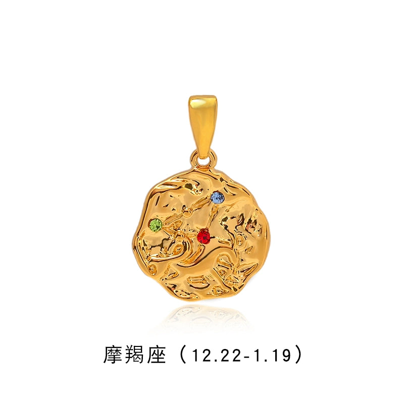 Twelve constellations gold coin pendant dopamine color beaded necklace women's summer accessories light luxury niche collarbone chain