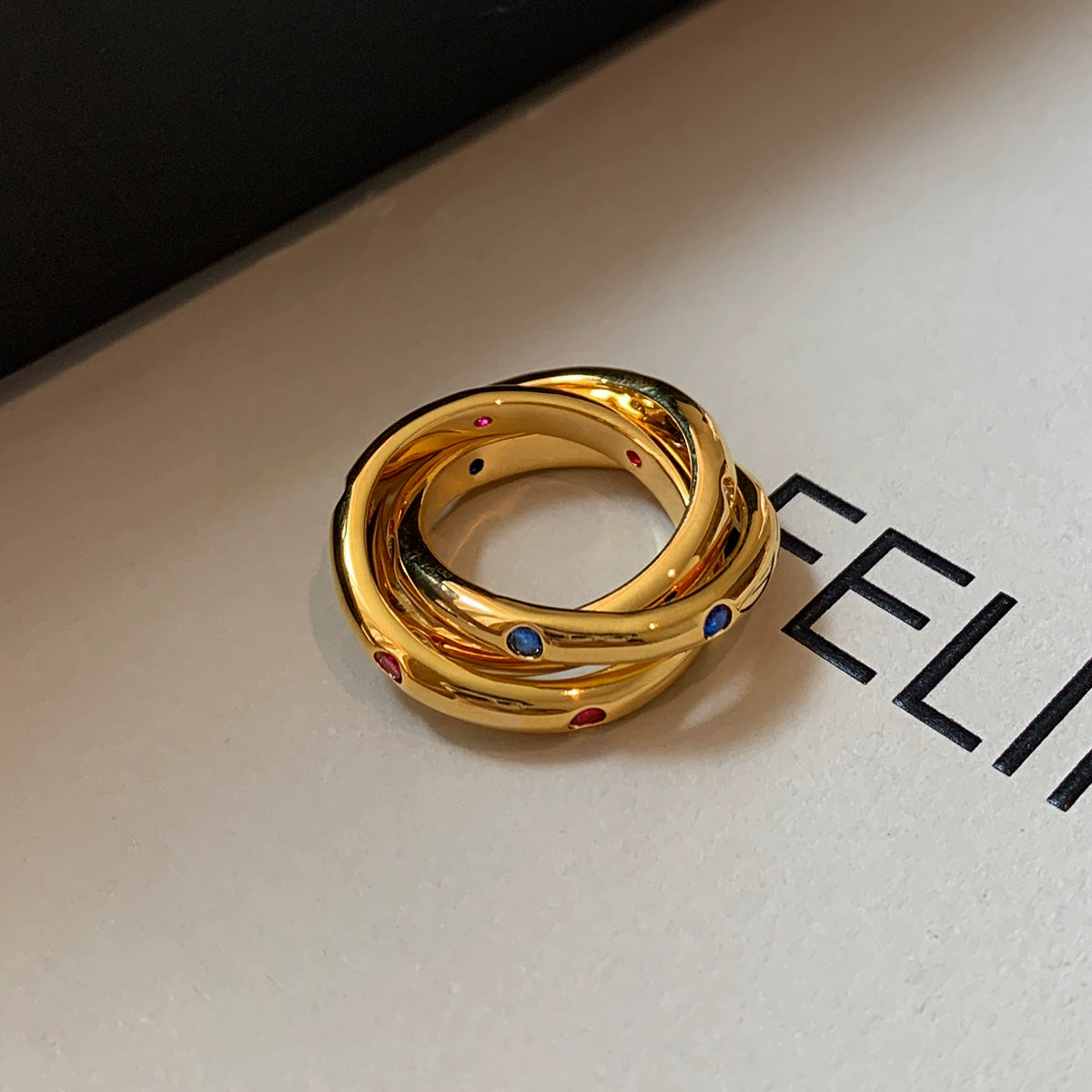 Europe, America, exaggerated personality, multi-layer metal ring with diamond color ring, women's light luxury niche design sense, high-end accessories