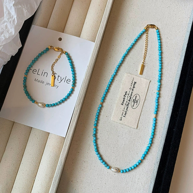 Natural pearl turquoise beaded emotional stability bracelet women's light luxury high-end exquisite 2025 new bracelet