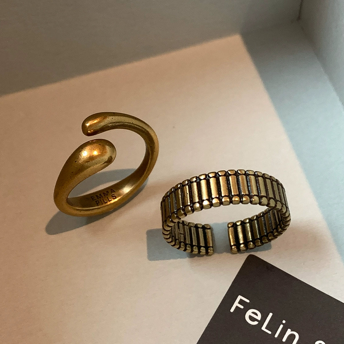 Niche design retro silver gold old ring female European and American trendy brand American index finger middle finger open ring ring