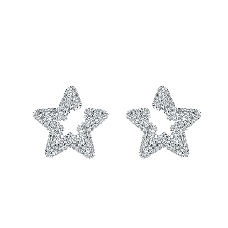 Silver zircon five-pointed star full diamond earrings women's light luxury niche high-end sense unique 2025 new earrings earrings