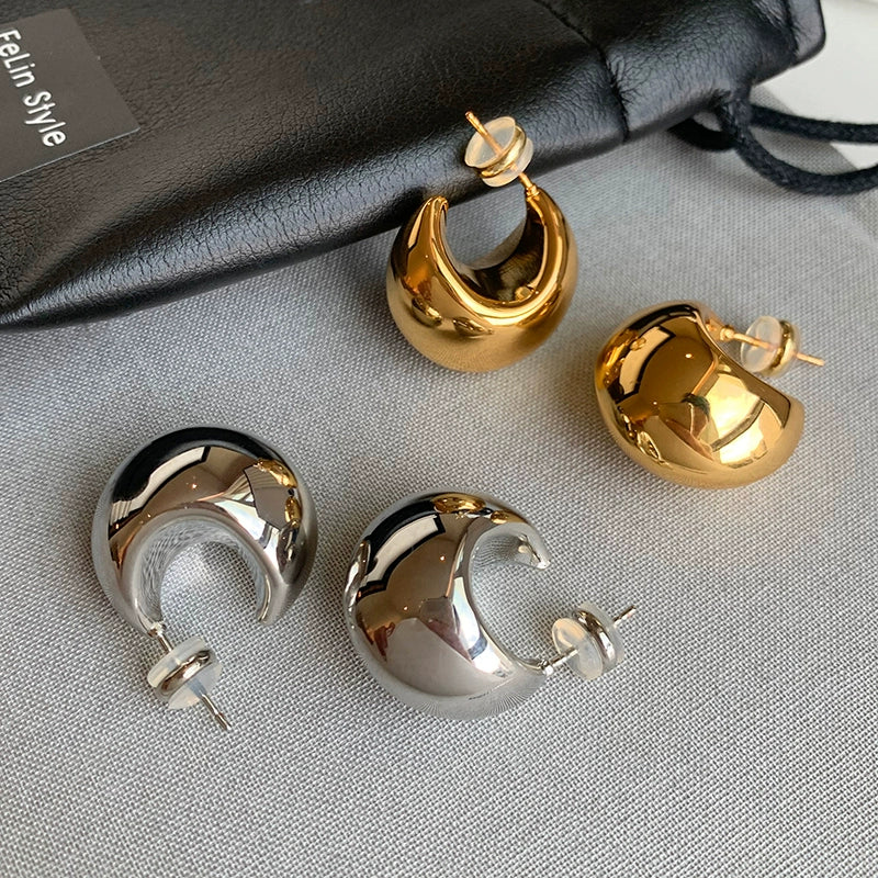 European and American simple metal water drop earrings women's light luxury niche 2025 new cold wind gold high-end earrings earrings