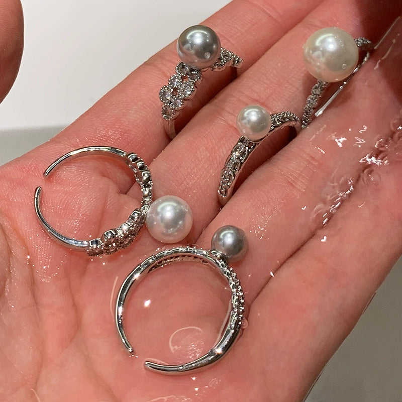 French Australian white gray pearl ring women's opening adjustable 2025 new high-end niche exquisite index finger middle finger