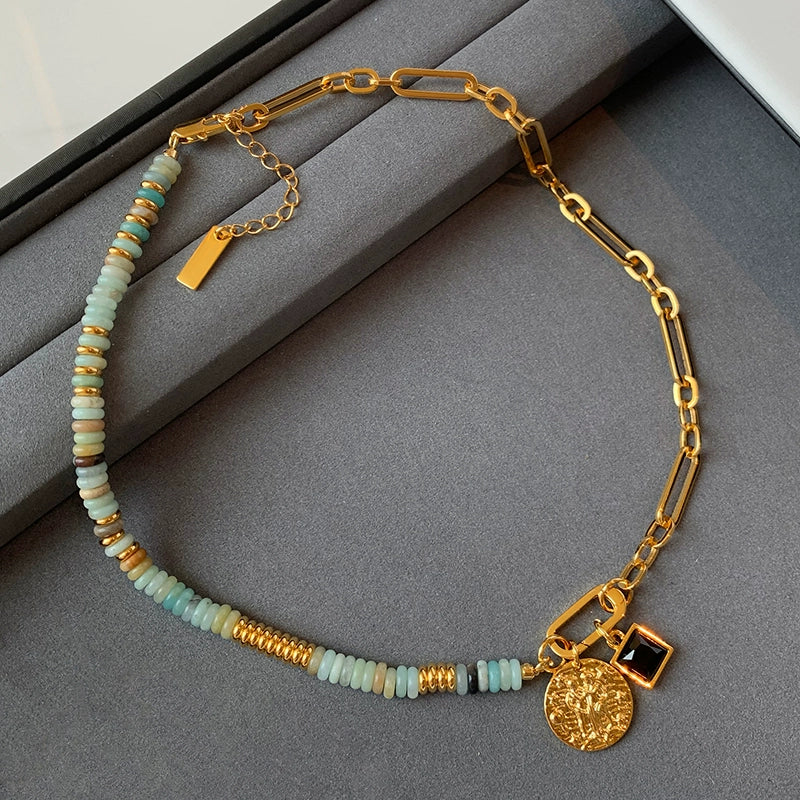 12 constellation natural stone beaded necklace women's accessories summer Europe and America 2025 new light luxury high-end exaggerated neck chain