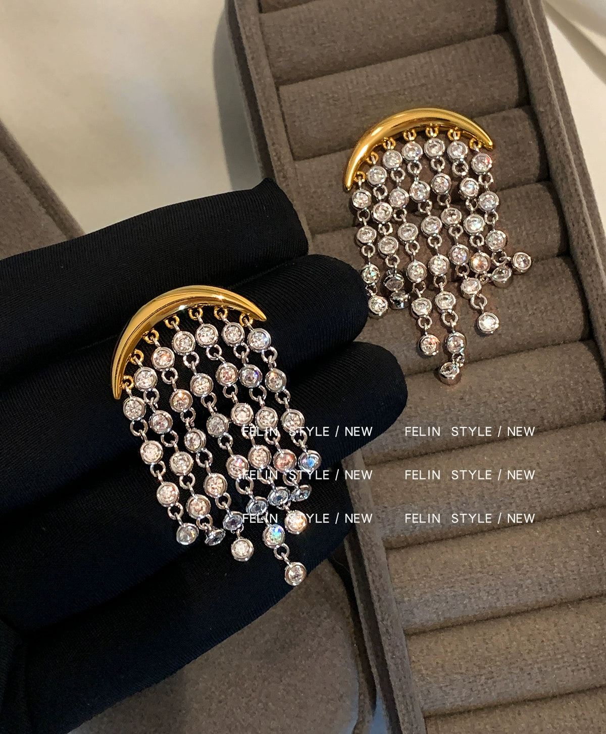 Flash! Long zircon diamond fringed earrings for women's summer square and round face, small light luxury high-end earrings.