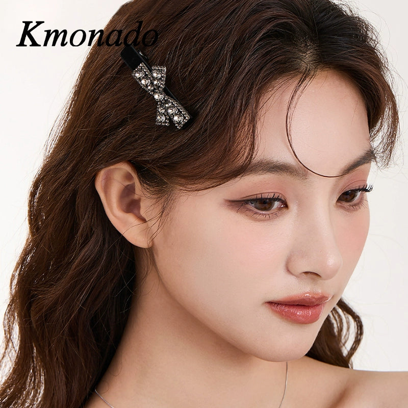 Black velvet bow hairpin female high-end sense light luxury exquisite broken hair spring and summer duck bill clip hairpin