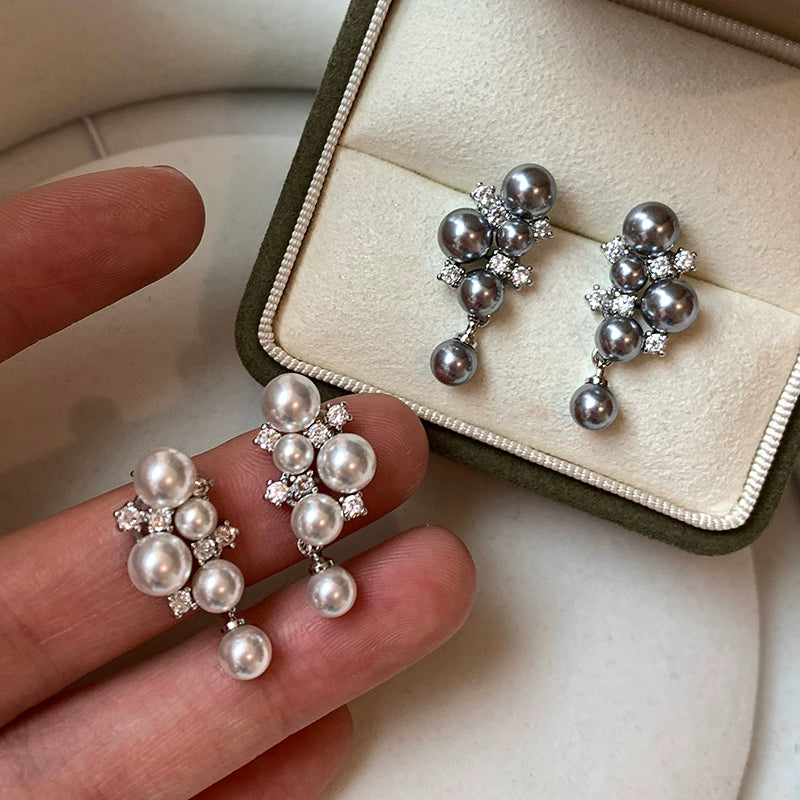 S925 silver needle real hemp silver gray grape pearl stud earrings women's unique 2025 new high-end earrings earrings