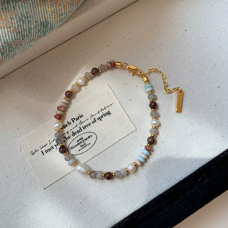 Natural stone pearl colored glazed dopamine beaded bracelet women's summer light luxury niche 2025 new bracelet