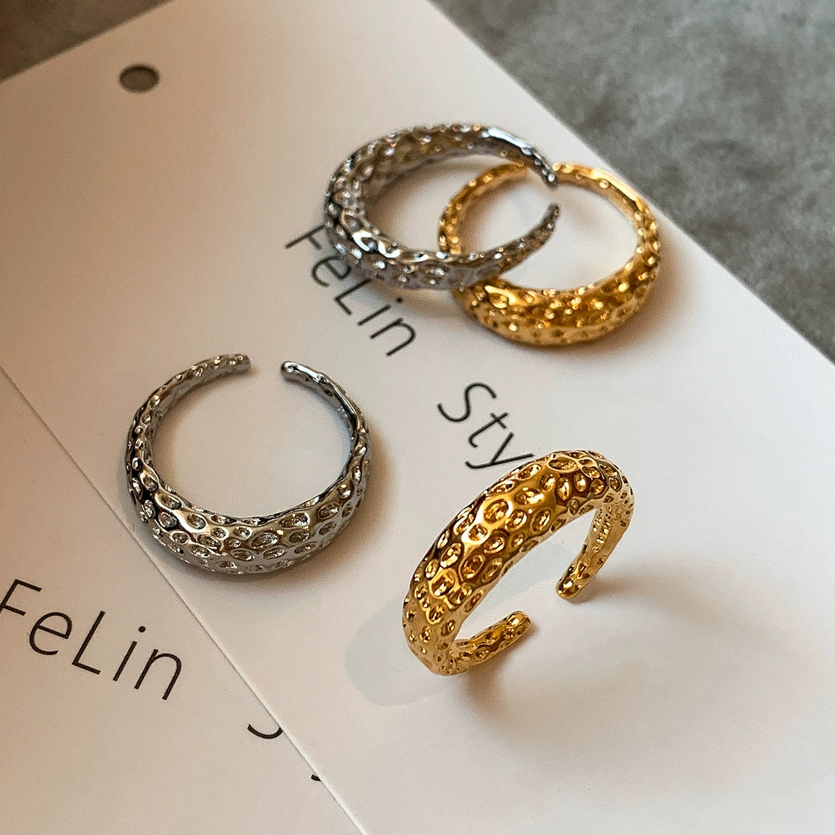 Volcanic rock beauty exaggerated personality metal does not fade adjustable opening index finger ring women's light luxury niche high sense