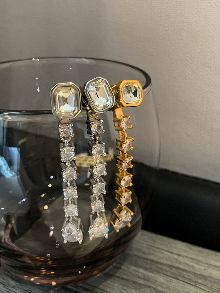 European and American temperament long diamond-encrusted fringed earrings women's niche design sense high-end light luxury small face unique earrings