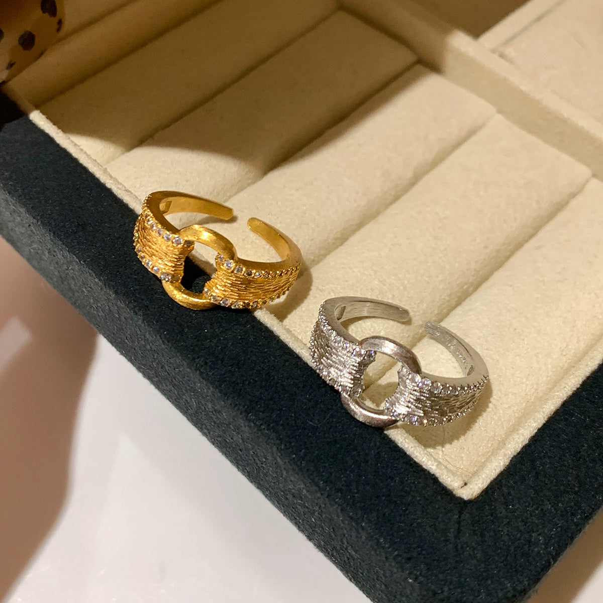 Retro brushed diamond-encrusted lace metal silver index finger ring women's opening adjustable light luxury exquisite niche design