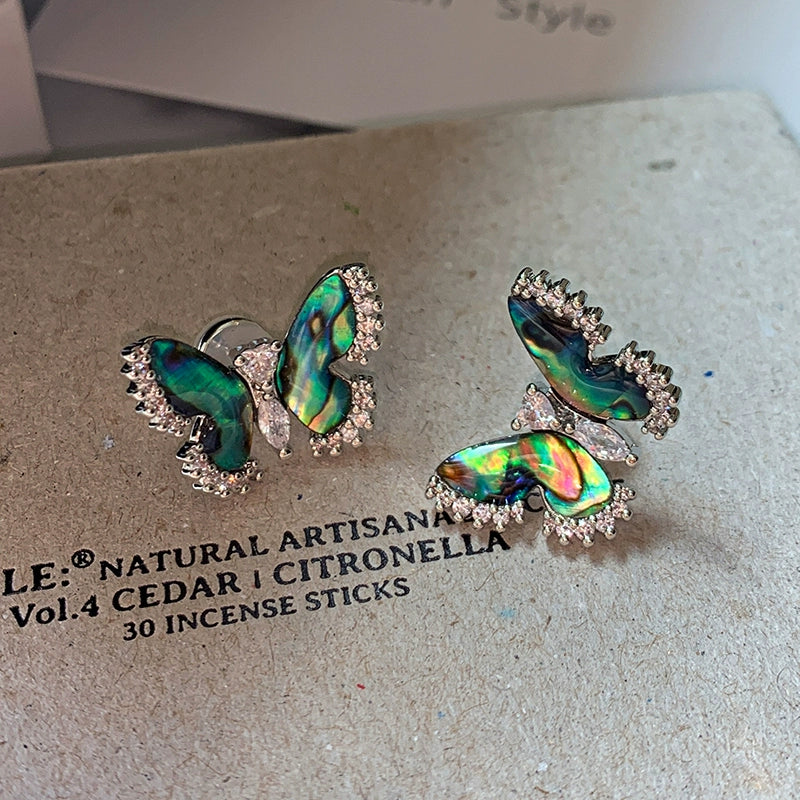 Sterling Silver Needle Symphony Deep Sea Abalone Fritillary Butterfly Stud Earrings Women's Light Luxury Niche 2025 New High-end Earrings Earrings