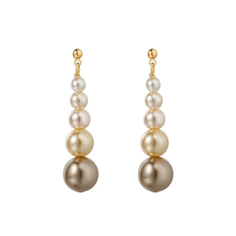 Gold size gradual change pearl stud earrings women 2025 new light luxury niche show face small long high-end earrings