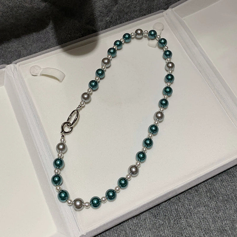 Ni Ni has the same mixed color Tahiti color, so much hemp gray pearl necklace, women's light luxury niche high-end neck chain.