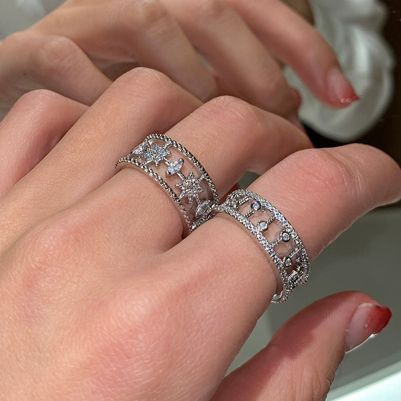 2025 new full diamond zircon wide version hexagram star opening ring women's fashion personality light luxury niche high sense