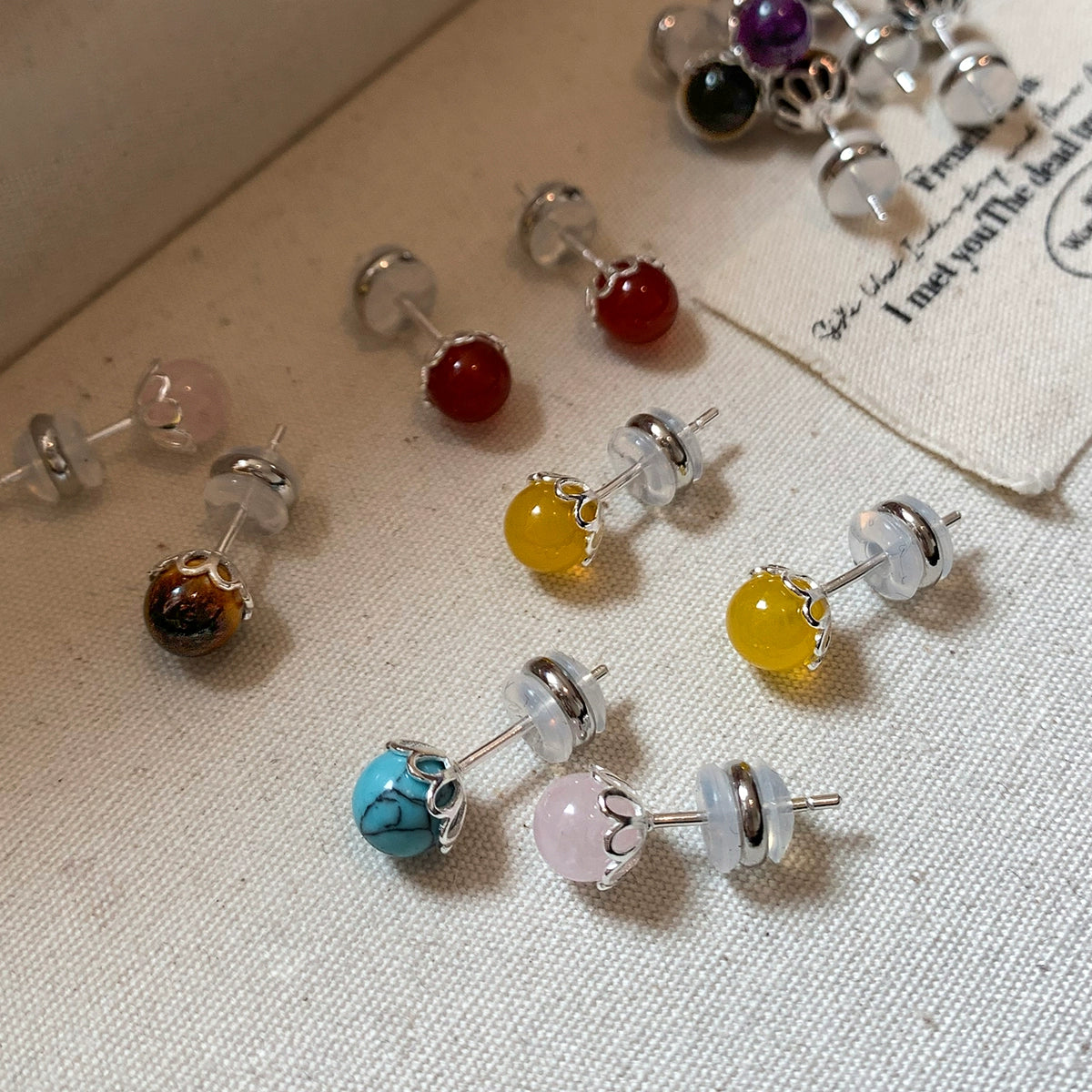 S999 sterling silver natural red and blue gemstone turquoise earrings women's small exquisite ear hole earrings 2025 new