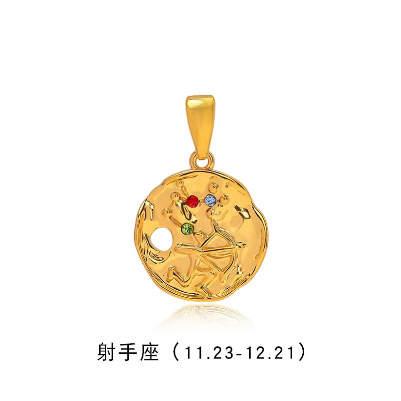 Twelve constellations gold coin pendant dopamine color beaded necklace women's summer accessories light luxury niche collarbone chain