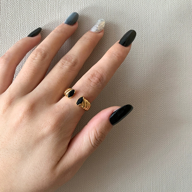 European and American retro colored gemstone vintagr gold adjustable opening index finger ring women's niche design fashion