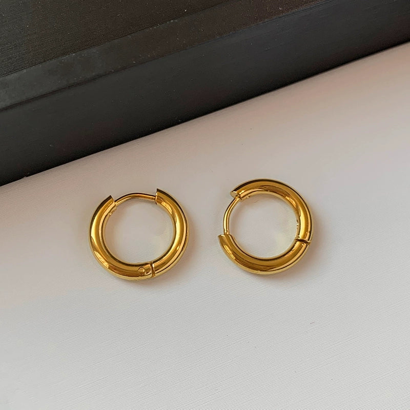 European and American simple size round plain circle earrings women's 2025 new high-end gold and silver earrings temperament earrings
