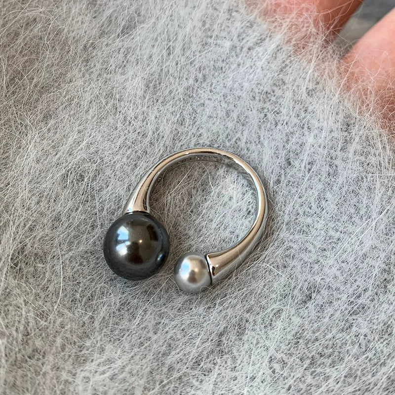 Tahitian black silver gray pearl open middle finger index finger ring women's fashion personality exquisite light luxury high-end niche