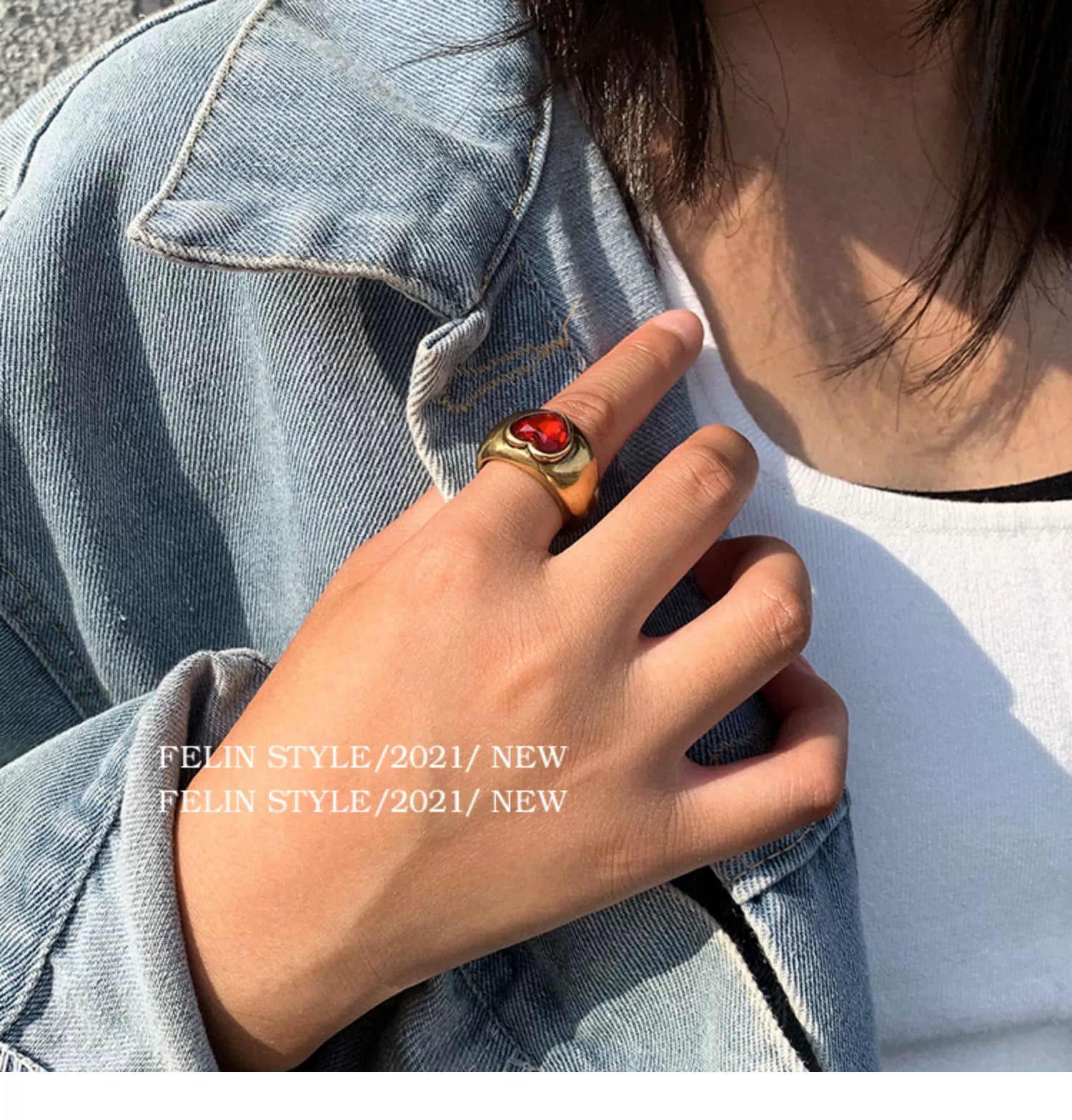 European and American ins retro old and exaggerated unique ruby ring women's fashion personality love bronze peach heart ring