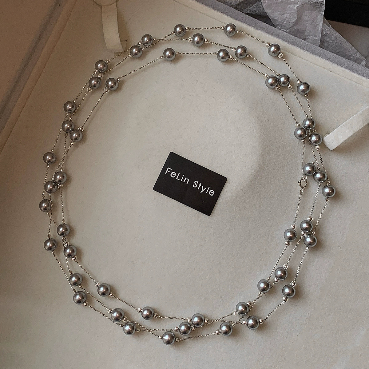 925 sterling silver gypsy star real hemp silver gray pearl necklace women's long double-layer multi-layer stacked premium neck chain